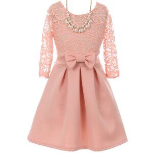 Big Girls Lace Necklace Easter Graduation Party Casual Flower Girl Dress Blush 4